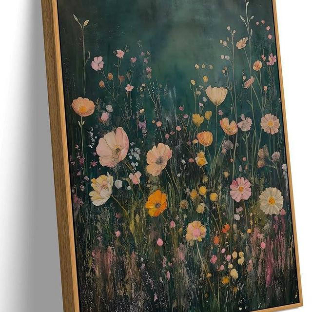 Framed Dark Moody Wildflower Wall Art Vintage Botanical Wildflower Field Floral Poster Print Nature Landscape Aesthetic Picture Wall Decor for Bedroom Living Room Home Decoration 12x16in