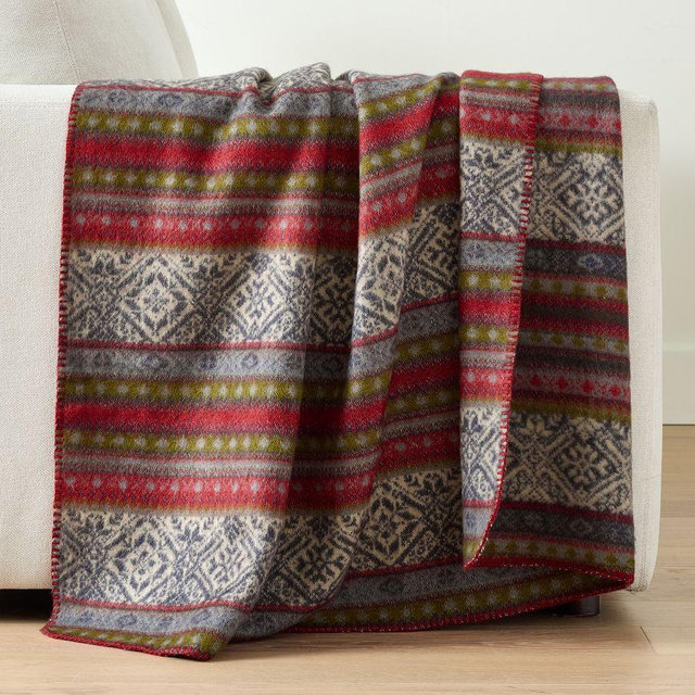 Wool Jacquard Knit Throw, Red Multi, 50" x 60"