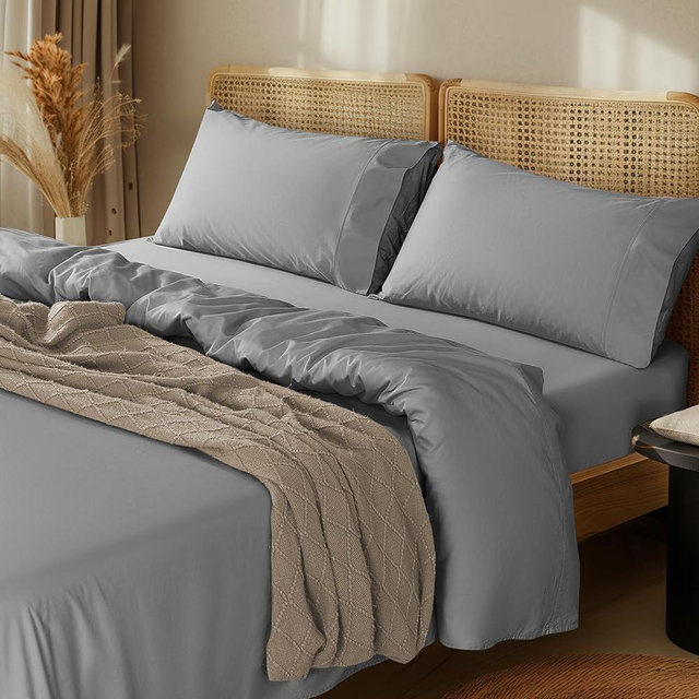 LBRO2M 1000 Thread Count 100% Egyptian Cotton Sheets Set,King Size Bed Sheet 4 Piece Sets,Long Staple,16 Inches Deep Pocket,All Season,Bedding Super Soft Comforterble Breathable,Sateen Weave(Grey)