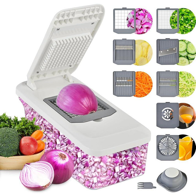 SUSTEAS Vegetable Chopper Mandoline Slicer,6 Blade Pro Food Chopper, Onion Potato Dicer, Veggie Cutter for Salad, Carrot, Cucumber Home Kitchen Gadgets Accessories Essentials(10 in 1, Grayish White)