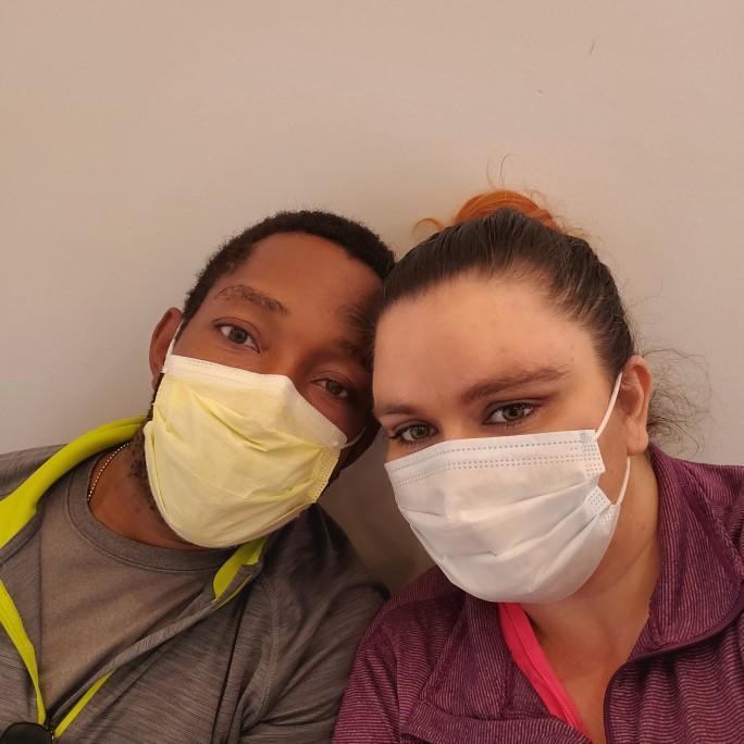 We are embracing love with a mask at the dentist office.