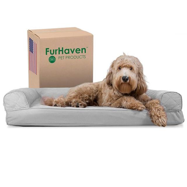 Furhaven Cooling Gel Dog Bed for Large/Medium Dogs w/ Removable Bolsters & Washable Cover, For Dogs Up to 55 lbs - Quilted Sofa - Silver Gray, Large