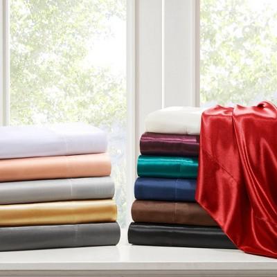 6pc Wrinkle Free Satin Sheet Set- Light Grey