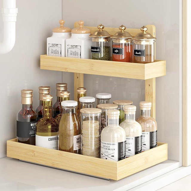 Under Sink Organizer - 1-Tier Pull Out Cabinet Organizer Vertical Slide Out Sink Shelf Storage Shelves for Multi-Purpose Bath Kitchen Bathroom Medicine (Nature, 1 Pack)
