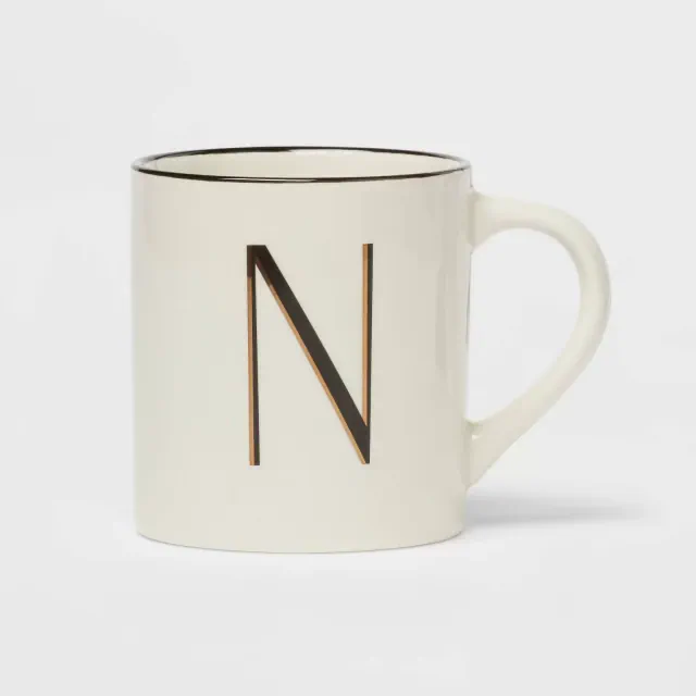 16oz Stoneware Monogram N Mug Ivory - Threshold™