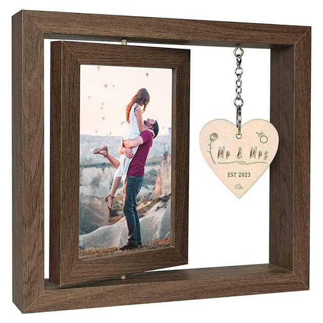 EYITUPC Rotating Floating Mr and Mrs Picture Frame, 4x6 Rustic Picture Frame Cool Wedding Bridal Shower Gifts for Couples Unique 2023