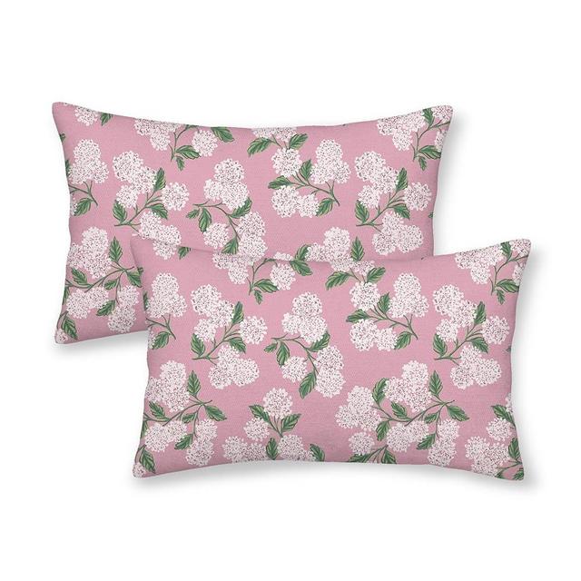 Pink Pillow Covers 12x20 Inch 2 Pcs Preppy Pink Green Hydrangea Flower Decor Throw Pillows Vintage Floral Seasonal Spring Summer Outdoor Decoration Pillowcase Linen Cushion Cover for Couch Sofa