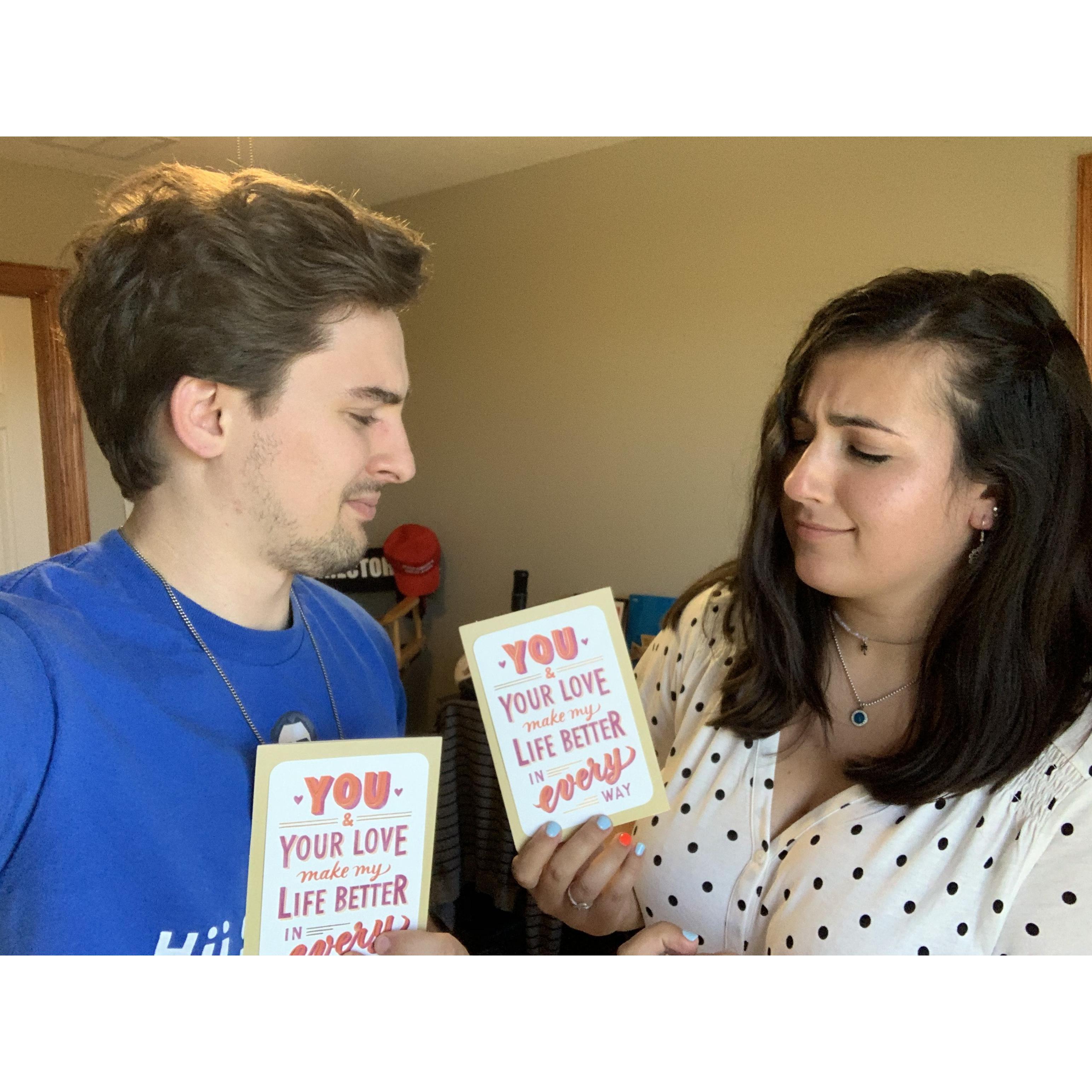 For our 1 Year Anniversary, we gave each other THE SAME EXACT CARD!!! Great minds think alike!