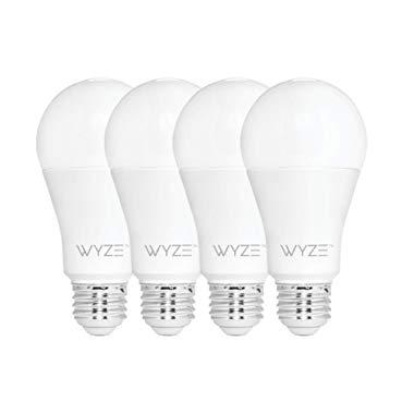 Wyze Bulb 800 Lumen A19 LED Smart Home Light Bulb, Adjustable white temperature and brightness, works with Alexa and the Google Assistant, No Hub Required, 4-Pack