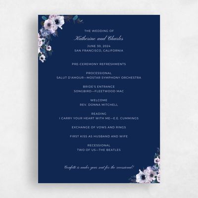 Navy, Blue Wedding Program - Napa