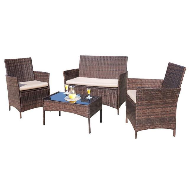 Homall 4 Pieces Outdoor Patio Furniture Sets Rattan Chair Wicker Set,Outdoor Indoor Use Backyard Porch Garden Poolside Balcony Furniture (Medium)