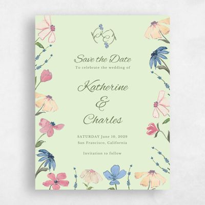 Light Green Wedding Save the Date - Mireille Portrait