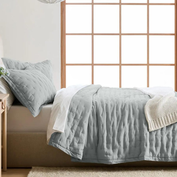 European Linen Dream Quilt Set - Mist, Full/Queen
