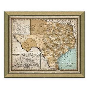 Framed Map of Texas Wall Décor