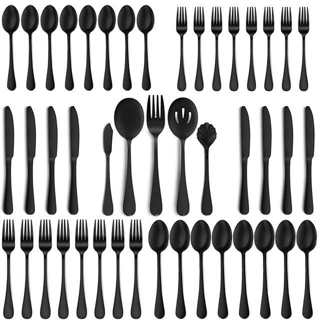Hiware 45-Piece Matte Black Silverware Set with Serving Utensils for 8, Food Grade Stainless Steel Flatware Cutlery Set for Home and Restaurant, Fork Spoon Knife Set, Hand Wash Recommended