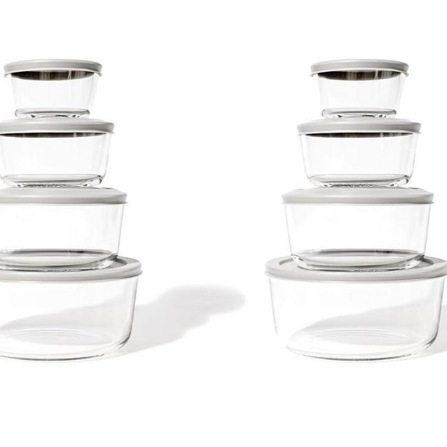 DURA LIVING Borosilicate Glass Food Containers - 8 Piece Round Nesting Space-Saving Set - Ideal for Pantry Organization Microwave & Dishwasher Safe, BPA-Free Lids