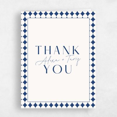 Blue Geometric Wedding Thank You - Raven Portrait