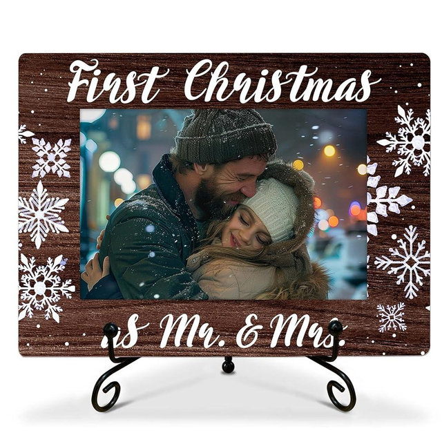 Newlyweds Christmas Picture Frame, First Time Christmas As Mr. & Mrs., A Newly Married Couple Christmas Gifts from Wife, Husband, Parents, Friends, Family, etc., Favors for Christmas, Wedding.(045)
