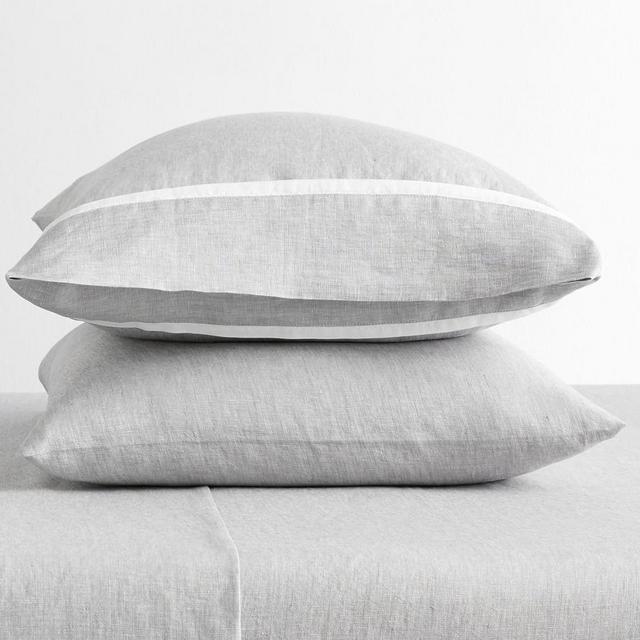 Smoke/White Belgian Flax Linen Contrast Flange Extra Pillowcases, Standard, Set of 2