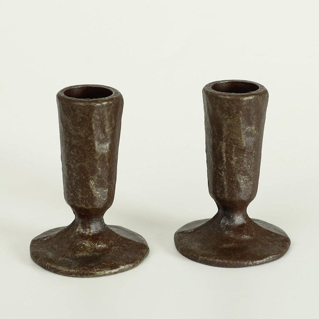 Handcrafted Antique Black & Gold Iron Taper Candle Holders - Set of 2 Elegant Candlesticks for Weddings, Dining, and Parties, Timeless Décor Accent