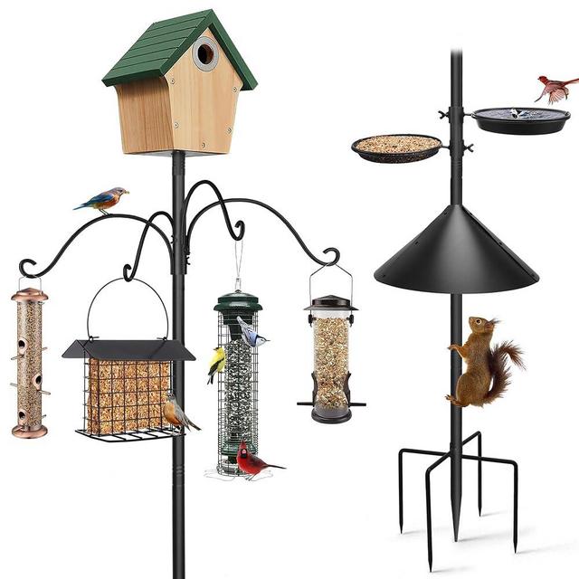 Bird Feeding Station,Heavy Duty Bird Feeder Pole Bird House Stand Mount Kit with Squirrel Proof Baffle,Adjustable Bird Buddy Poles for Outdoors Hanging
