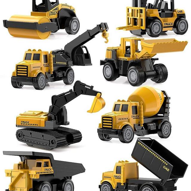 Geyiie Alloy Small Construction Cars Vehicles, Die Cast Mini Construction Truck Toys, Heavy Duty Bulldozers Excavator Cement Dump Forklift Toys Outdoor Gifts for Kids Toddler
