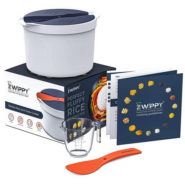 Zwippy Microwave Rice Cooker Steamer & Microwave Pasta Cooker with Strainer | 2 L | Easy-To-Use Microwave Cookware Set for Rice, Pasta, Vegetables, Quinoa, Oatmeal, Ramen | Non-stick - Dishwasher Safe - BPA Free