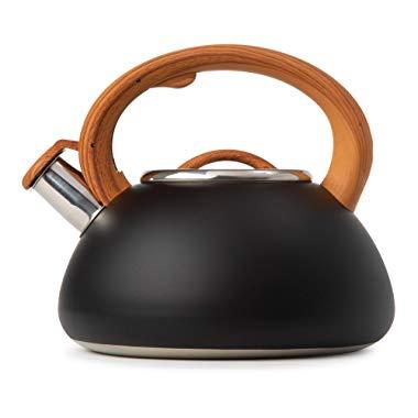 Primula PABK1-6225 Avalon Whistling Stovetop Tea Kettle Food Grade Stainless Steel Hot Water, Fast to Boil, Cool Touch Handle, 2.5 Qt, Black