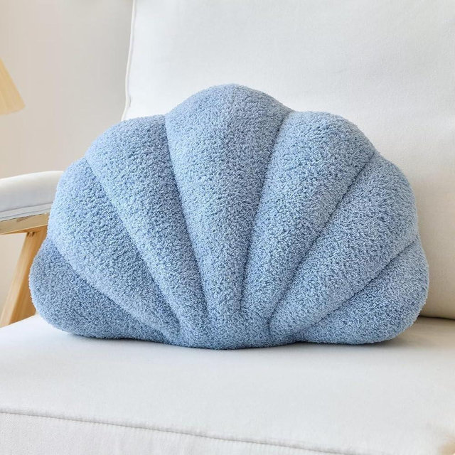 Lfsaaj Dusty Blue Seashell Throw Pillows, Shell Shaped Throw Pillows, 13 Inch Soft Home Decorative Pillow Plush Cushion for Bed Couch Living Sofa Room Decor Accent Throw Pillow