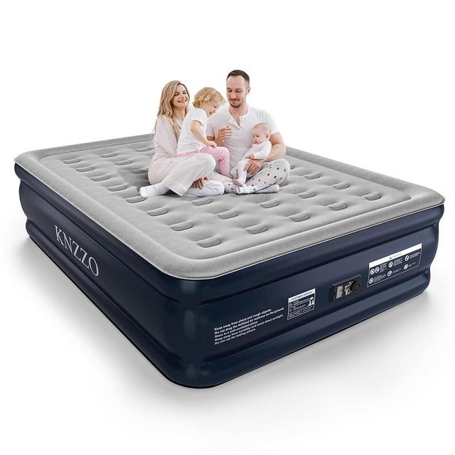 KNZZO Queen Air Mattress with Built-in Pump, 18" Top Inflatable Mattress with Waterproof Flocking Fabric, Three-Minute Quick-Inflatable Bed. Portable Blow Up Mattress for Home, Outdoor and Guests