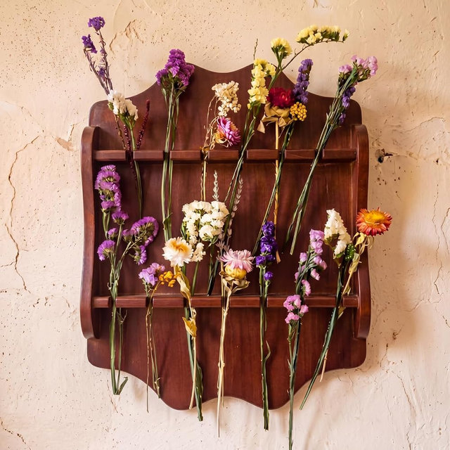 Novabright 2 Tier Hanging Herb Drying Rack Holds Bouquets for Grass Drying Rack Case and Wooden Tea Spoon Display, Rustic Flower Gifts, Space-saving Wall Mount Organizer for Kitchen Home Decoration