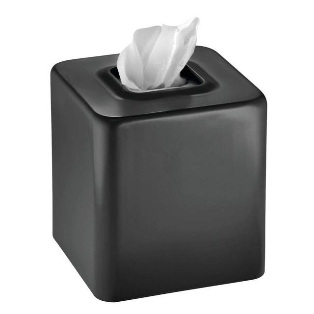 mDesign Modern Square Metal Paper Facial Tissue Box Cover Holder for Bathroom Vanity Countertops, Bedroom Dressers, Night Stands, Desks and Tables - Black