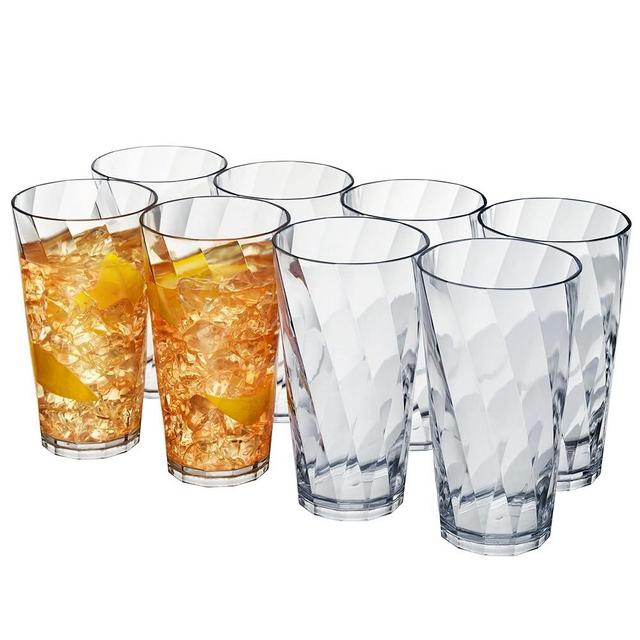 US Acrylic Optix Plastic Reusable Drinking Glasses (Set of 8) 20oz Water Cups in Clear | BPA-Free Tumblers, Made in USA | Top-Rack Dishwasher Safe
