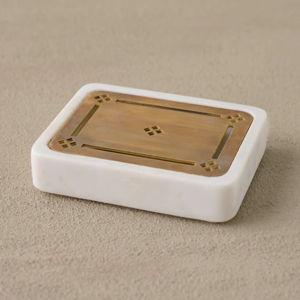 Quincey Marble and Brass Inlay Soap Dish - White