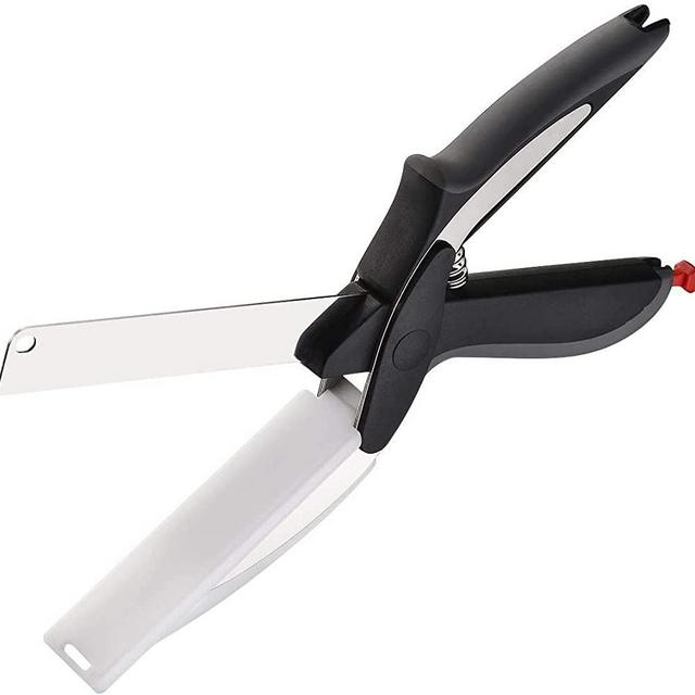 Food Chopper-Clever Stainless Steel Knife with Cutting Board Built-in-Use for Quick and Easy Cutting in Your Kitchen as Food shears, Food Scissors, Vegetable Slicer, Fruit Cutter
