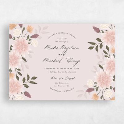 Light Mauve, Pink Wedding Invitation - Simeri Landscape