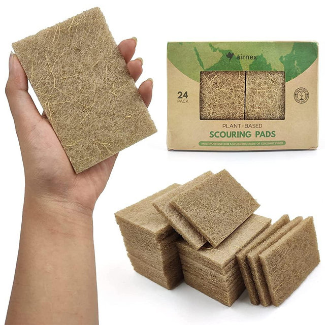 AIRNEX Biodegradable Scrubbing Pads for Dishes - Pack of 24 Coconut Fiber Scrub Pads for Dishes - Non Scratch Scouring Pads for Pots and Pans