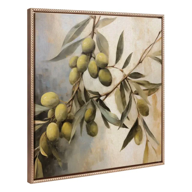 Kate & Laurel All Things Decor 30"x30" Sylvie Beaded Olive Tree Framed Canvas by The Creative Bunch Studio Gold