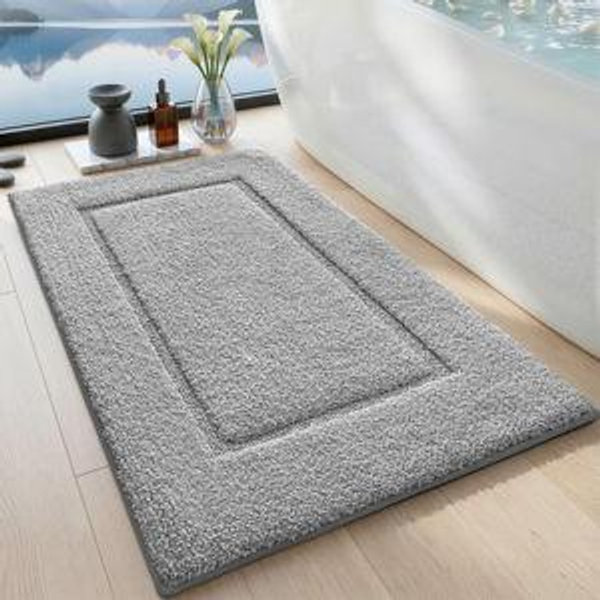 DEXI Bathroom Rugs 24x16, Washable Non Slip Bath Mat for Shower Floor, Absorbent Quick Dry Bathmat with Rubber Backing, Ultra Soft Plush Carpet for Tub, Light Grey