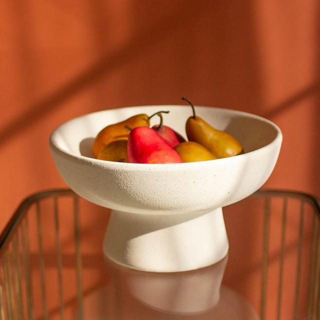 Modern Ceramic Footed Bowl, White, 6.5"H