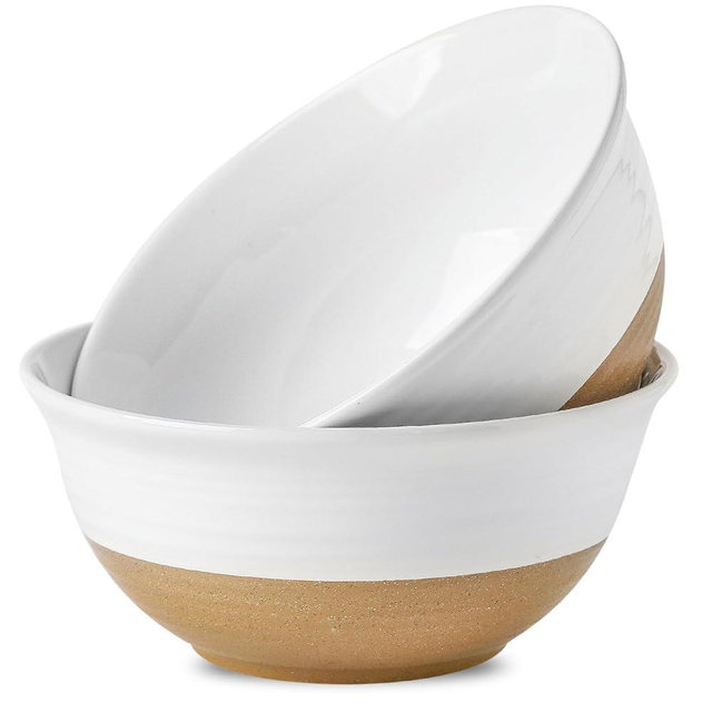 Hasense Serving Bowls, 9 Inch Ceramic Salad Bowls for Kitchen, 84 Ounce Large Mixing Bowls for Cooking, Side Dishes, Baking, Popcorn, White Serving Dishes Set of 2, Holiday Gift, Dishwasher Oven Safe