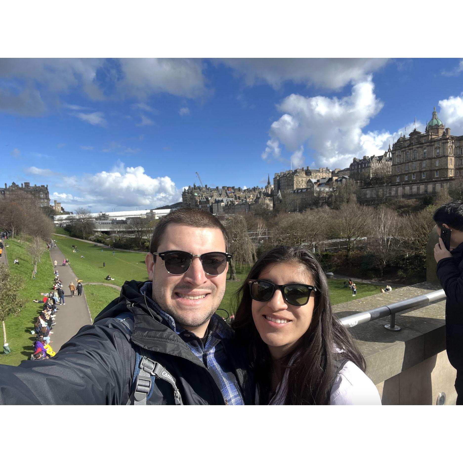 Here is us in Scotland, Cassie loves visiting historical sites.