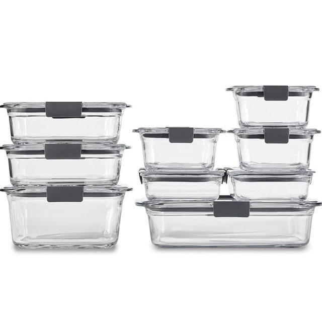 Rubbermaid Brilliance Glass Food Storage Containers, Assorted Sizes, Set of 9, BPA-Free, Leak-Proof, Clear