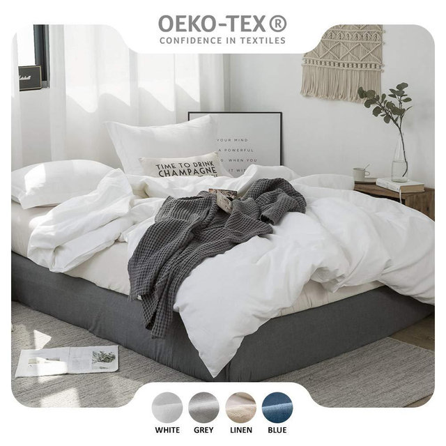 Simple&Opulence French Linen Duvet Cover Set 3 Piece Comforter Cover Sets Solid Color Ultra Soft Luxury Bedding Set with 2 Pillowcases(Off White,Queen)
