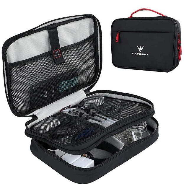 CATOREX Electronic Organizer Organizer Electronics Accessories Cases Cables Organizer Bag Waterproof Travel Cable Storage Bag for Charging Cable Chargers, USB, SD Card (Black)