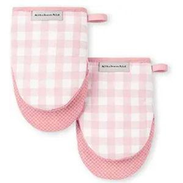 KitchenAid Gingham Mini Oven Mitt 2-Pack Set, Dried Rose, 5.5"x8"