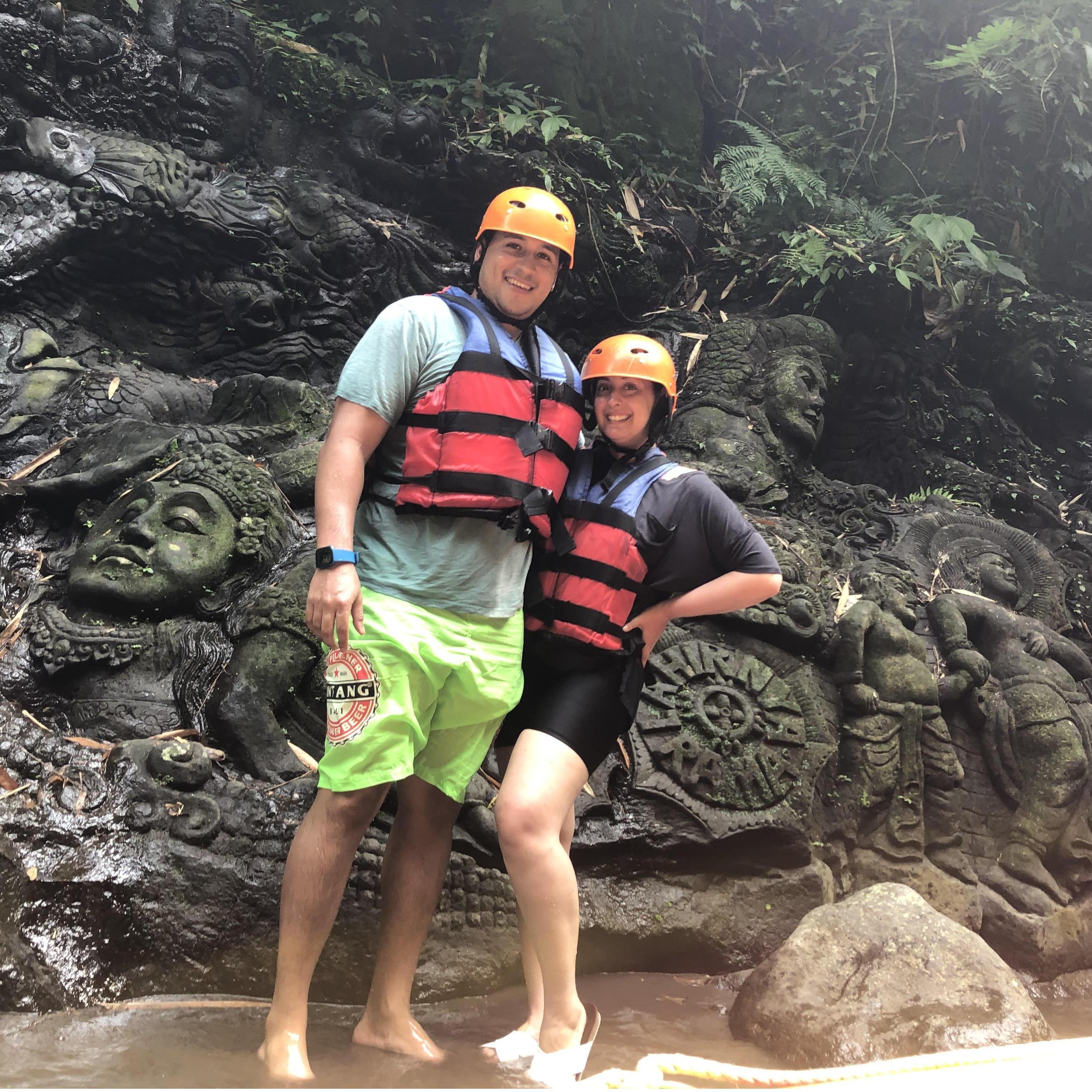 White water rafting in Indonesia somewhere. I am smiling but deep down I am panicking because it was SCARY and unknown. Pretty sure we heard a tiger growl at some point.