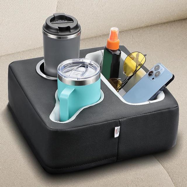 KEMIMOTO Couch Cup Holder, Bedroom Cup Holder, Bed Storage Organizer, Sofa Refreshment Tray for Drinks, Snacks, Remotes