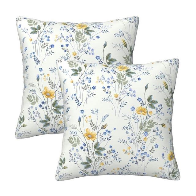 Wsunsal Blue and Yellow Flower Pillow Covers 16 x 16 Inch, Spring Floral Decorative Throw Pillow Covers Farmhouse Wildflower Pillowcase Square Cushion Covers for Home Couch Sofa Bedding Set of 2