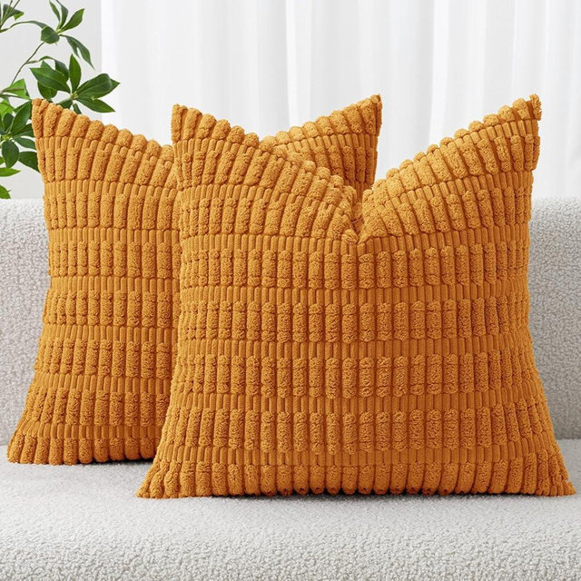 MIULEE Pack of 2 Burnt Orange Corduroy Decorative Fall Pillow Covers 16x16 Inch Soft Boho Striped Throw Pillow Covers Modern Farmhouse Home Decor for Summer Sofa Living Room Couch Bed